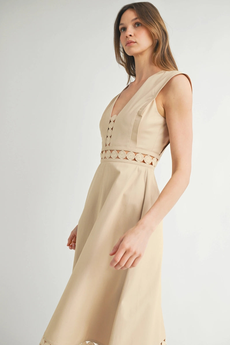 Sleeveless Lace Trim Midi Dress