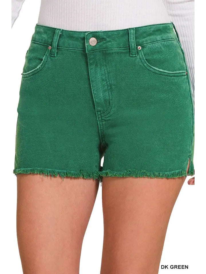 Acid Washed Frayed Cutoff Hem Shorts