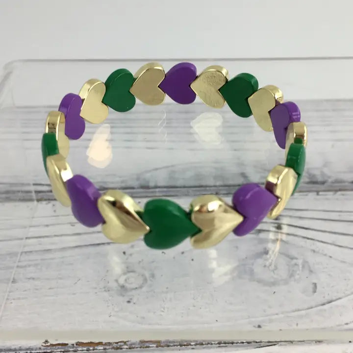 Mardi Gras Heart Stretch Bracelet
