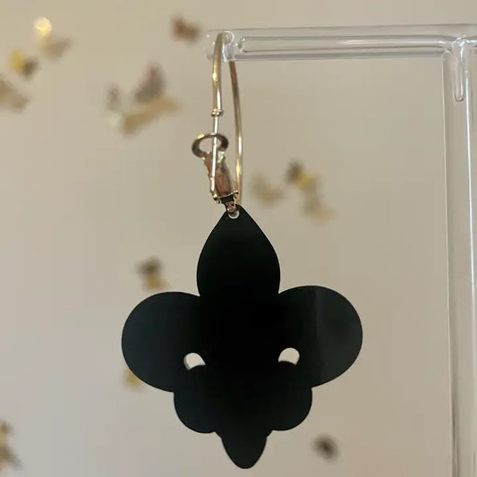Black & Gold Fleur De Lis Acrylic Earrings