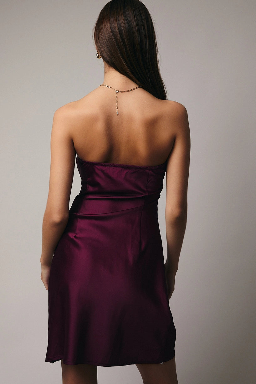 Tie Front Satin Tube Mini Dress