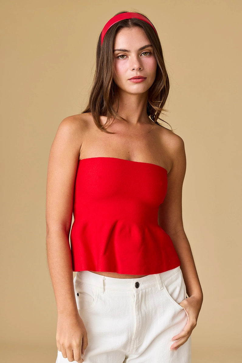 Ellie Strapless Knit Peplum Top