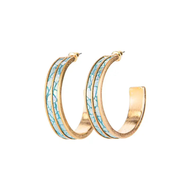 Beauvais Hoop Earrings Gold/Blue 1" - The Season Boutique