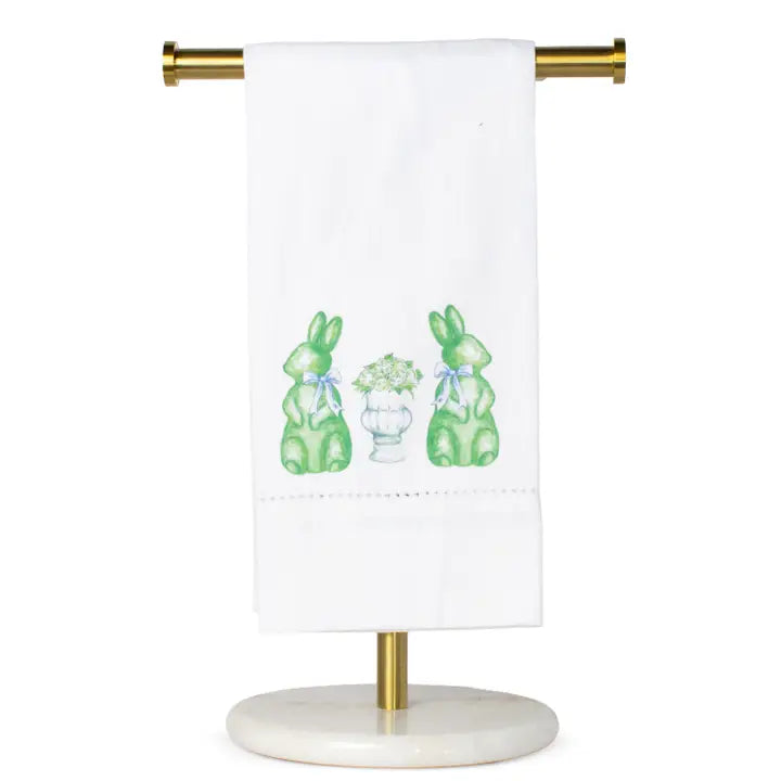 Francesca Bunny Hemstitch Hand Towel White/Green 20x28