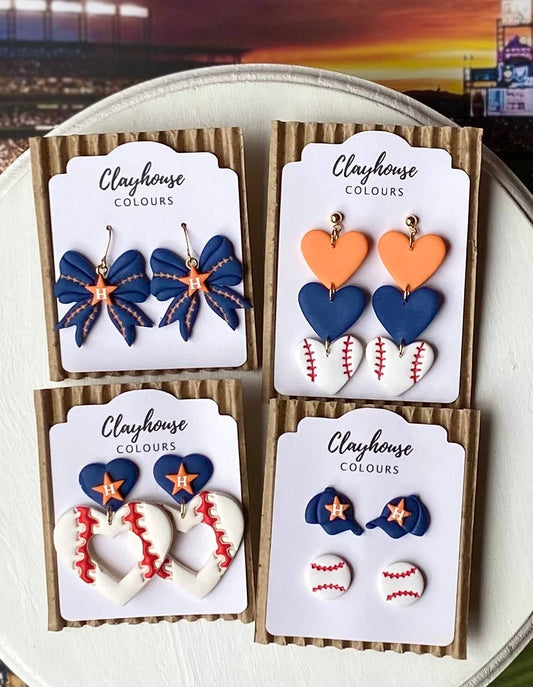Astros Baseball Earrings : Hat & Baseball Studs
