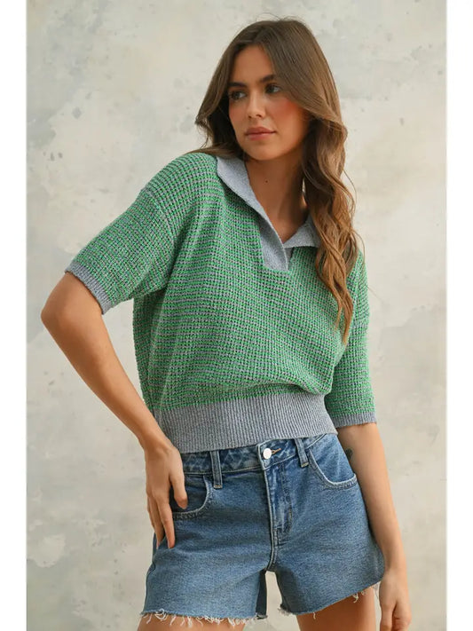Multi Color Collared Knitted Top