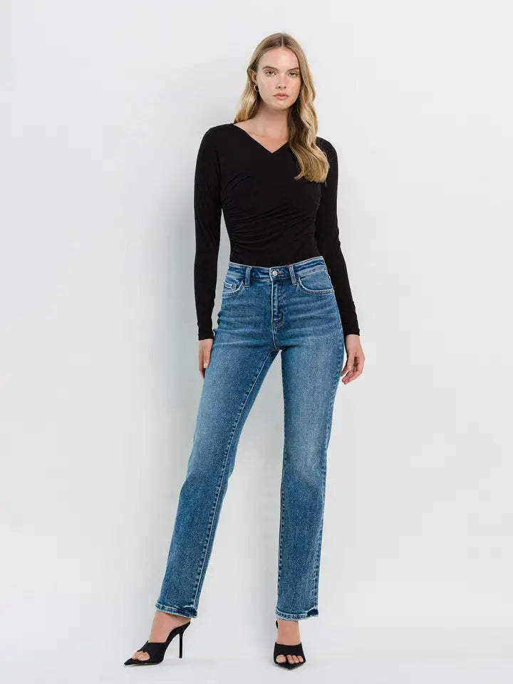 High Rise Medium Dark Straight Jeans