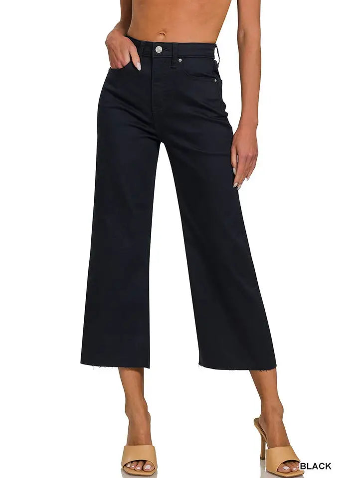 High Rise Washed Black Cropped Jean Pants
