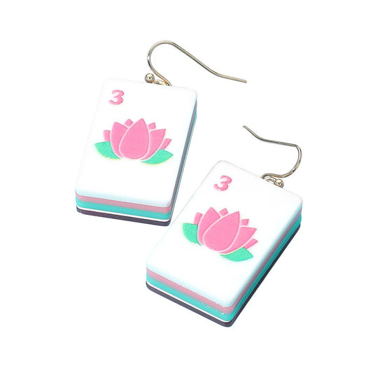 Mahjong Tile Drop Earrings Pink - The Season Boutique