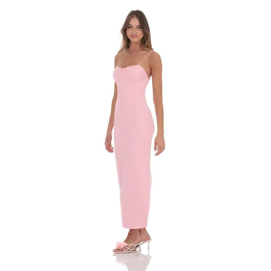 Crinkle Bodycon Maxi Dress in Pink