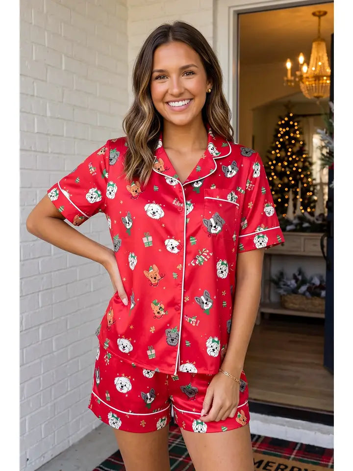 Christmas Puppy Graphic Lounge Shorts Set - The Season Boutique
