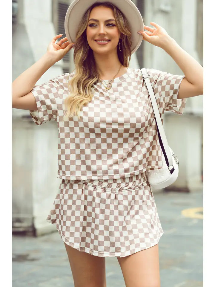 Checkerboard Skorts Outfit The Season Boutique Checkerboard Skorts Outfit The Season Boutique