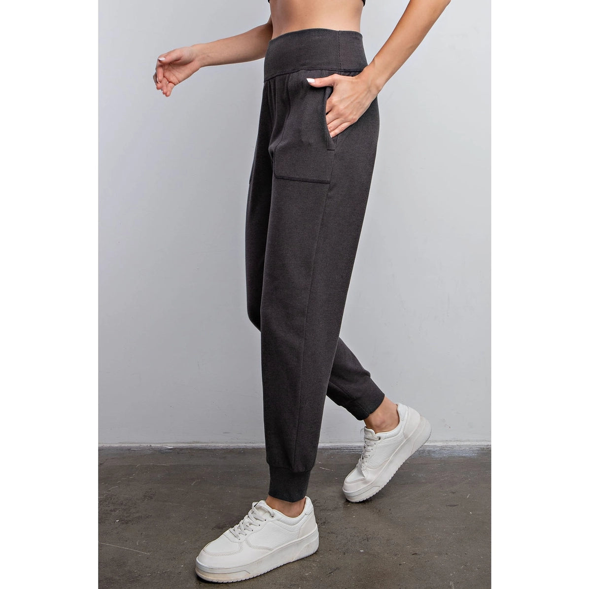 Black Rib Brush Jogger Pants