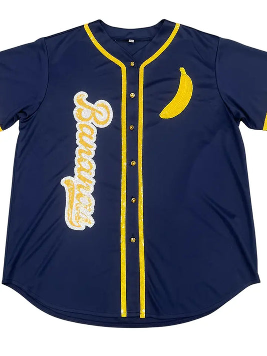 Bananas Women's Sequin Baseball Jersey (Navy) - The Season Boutique