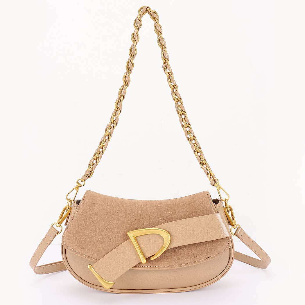 Faux Suede and Leather Crossbody Bag
