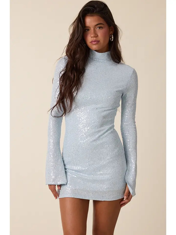 Sequined Flare Sleeve Mini Dress