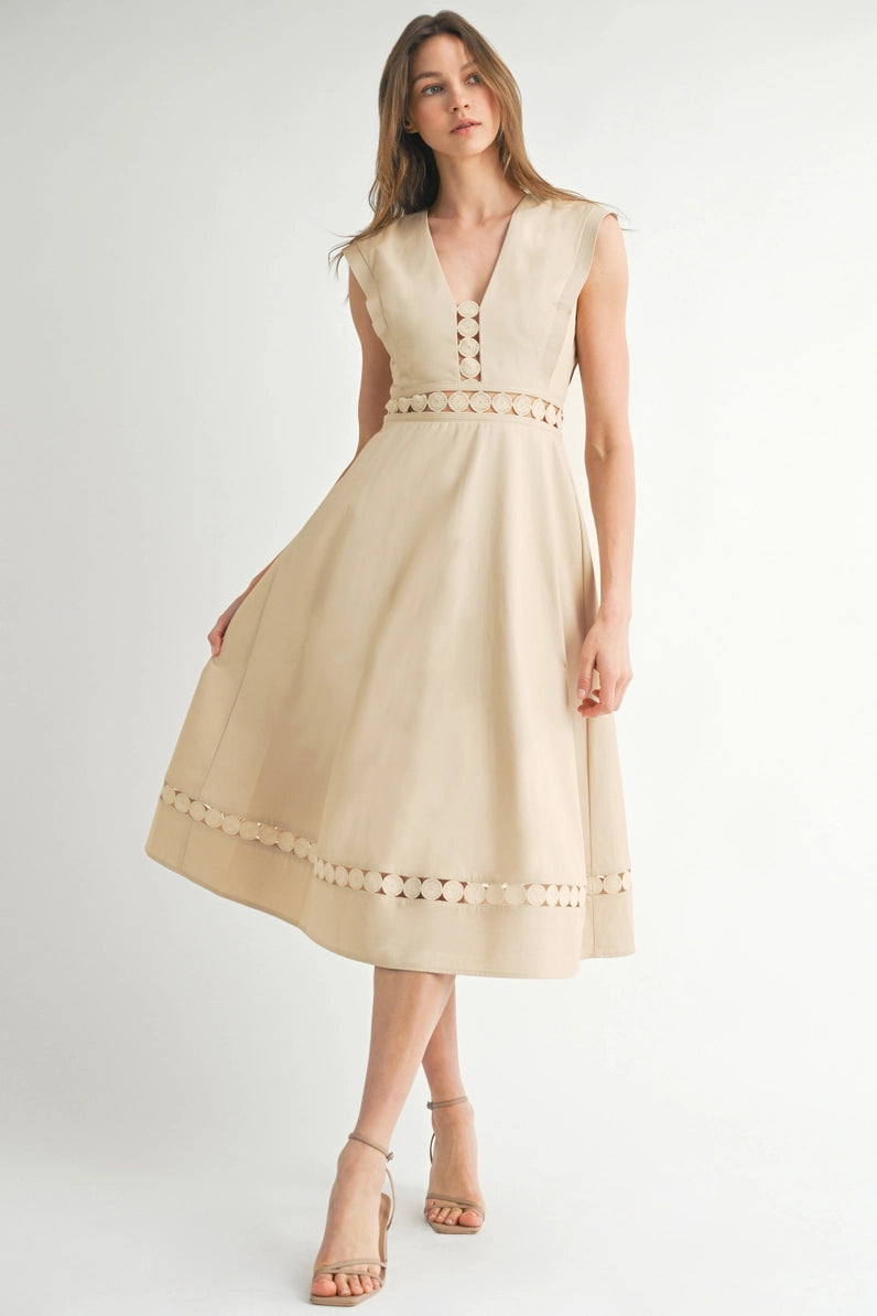 Sleeveless Lace Trim Midi Dress