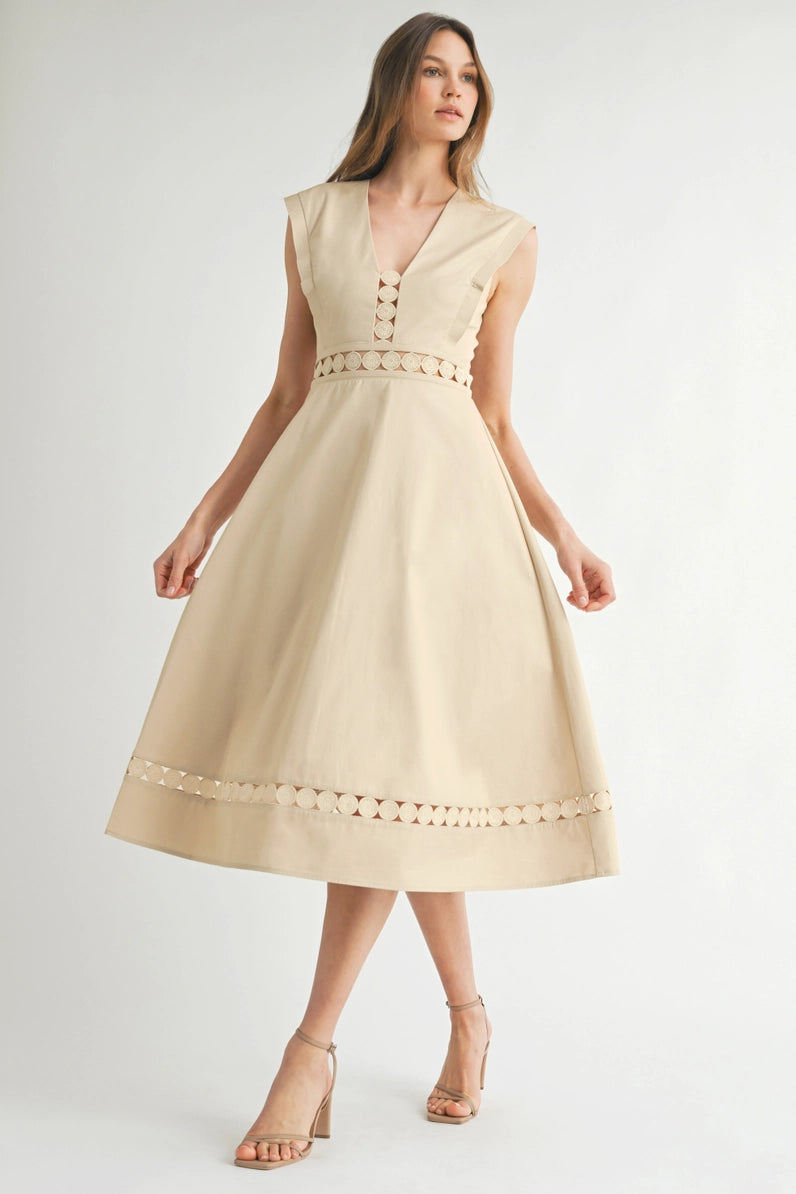 Sleeveless Lace Trim Midi Dress