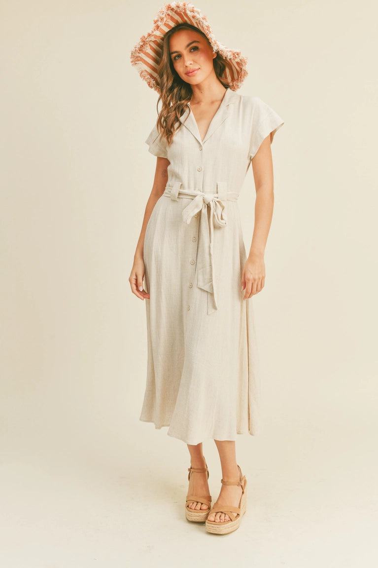 V-Neck Button Down Shirt Dress