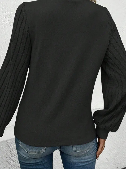 Contrast Ribbed Bishop Sleeve Top