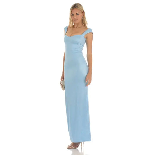Satin Maxi Dress in Blue