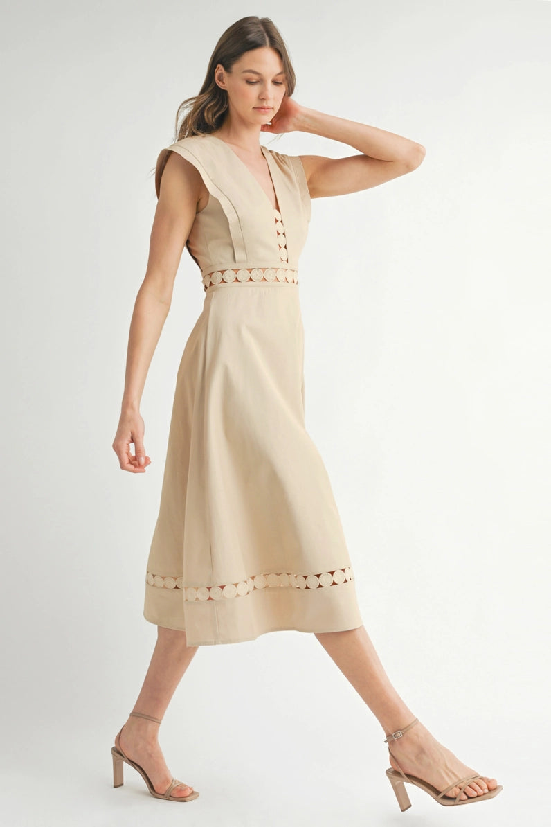 Sleeveless Lace Trim Midi Dress