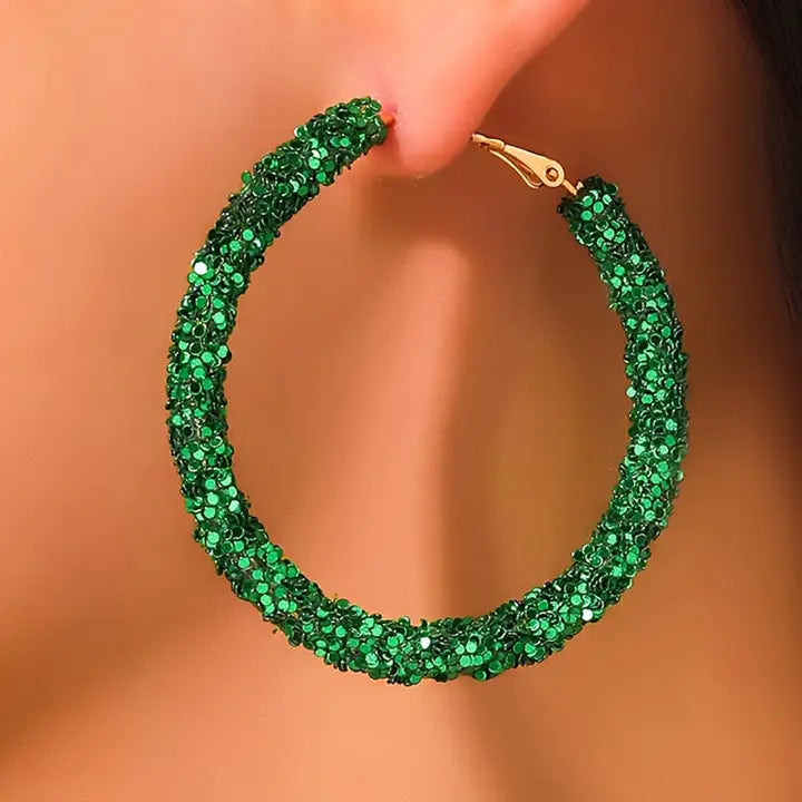 Dark Green St. Patricks Fashion Daring Sequin Loop Earrings