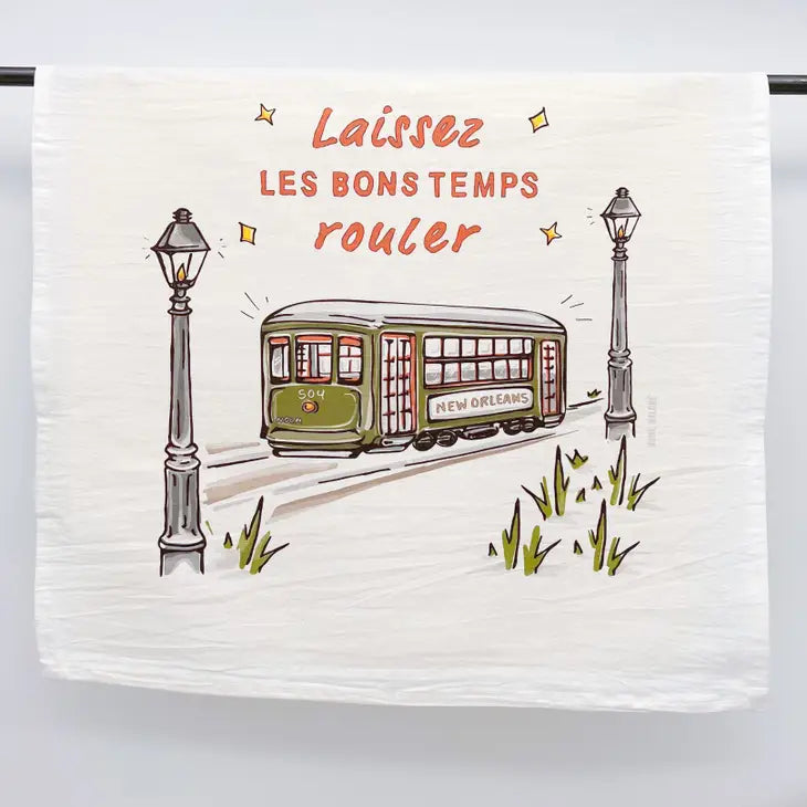 Laissez Les Bons Temps Rouler Towel - New Orleans Streetcar