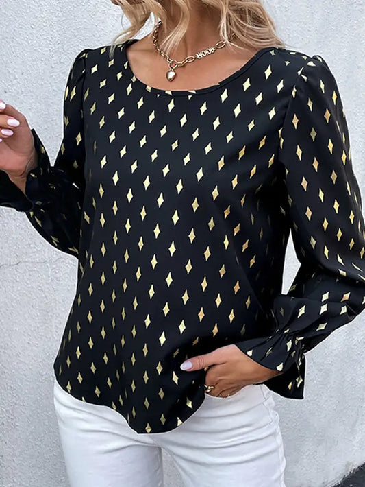 Gold Stamp Black Puff Sleeve
