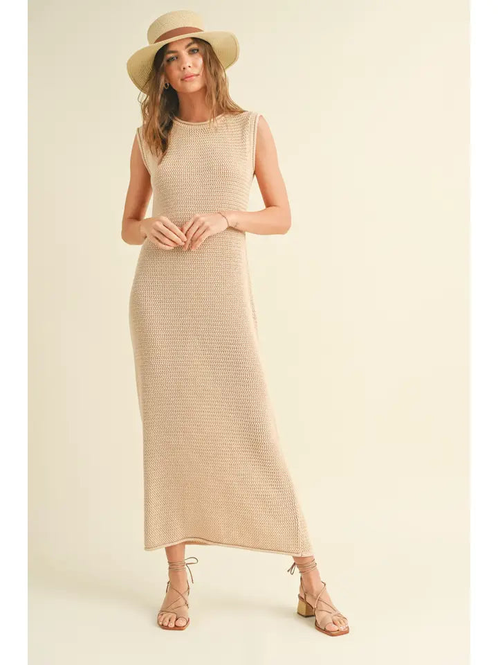 Tan Sleeveless Crochet Knitted Dress The Season Boutique Tan Sleeveless Crochet Knitted Dress The Season Boutique