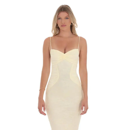 Lace Contour Maxi Dress in Yellow