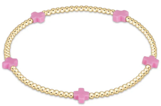 egirl Signature Cross Small Gold Pattern 2mm Bead Bracelet Pink