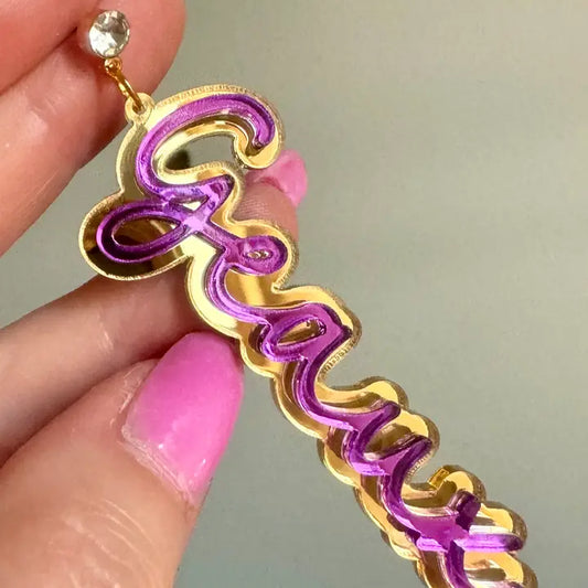 Gold Acrylic Geaux Louisiana State Lsu Tigers Earrings