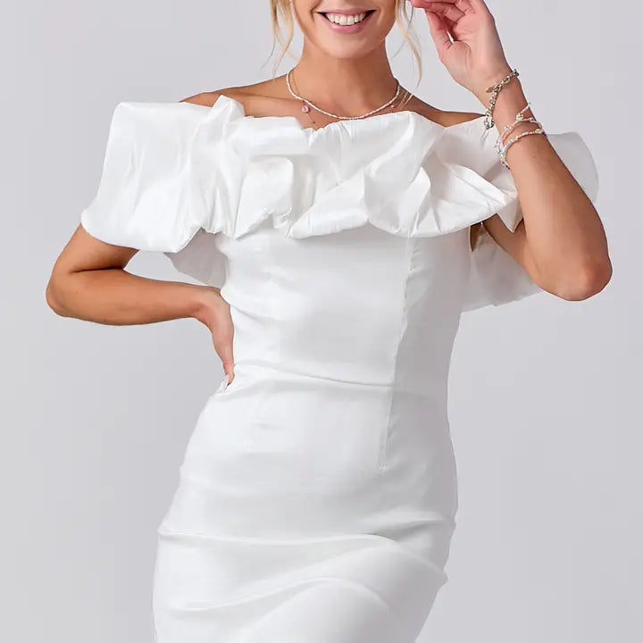 Off Shoulder Ruffle Mini Dress - The Season Boutique