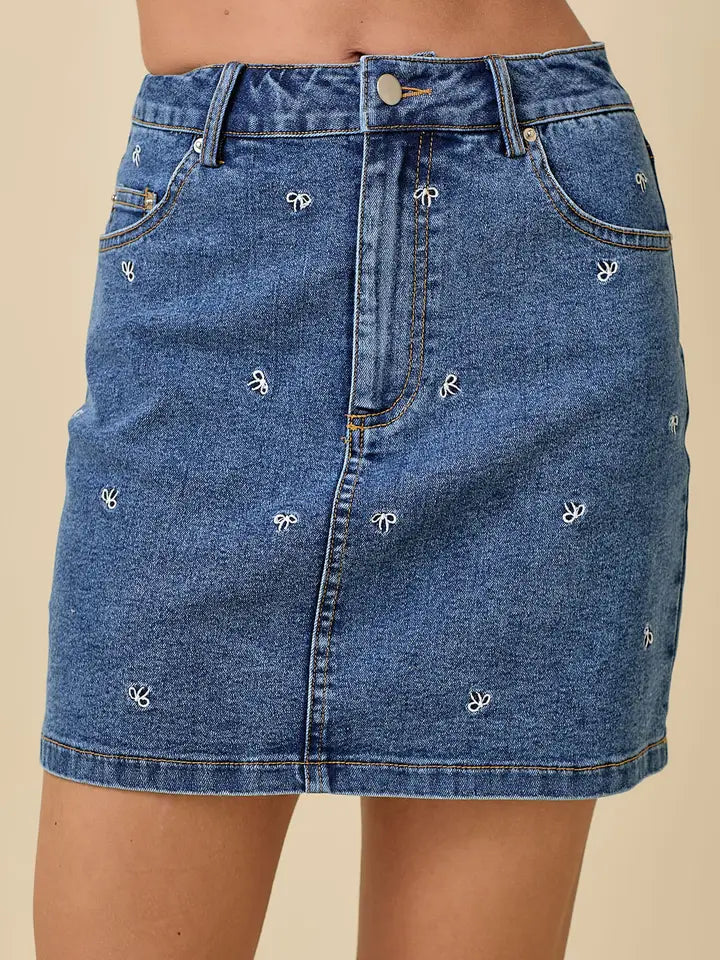 Mini Denim Skirt with Bow