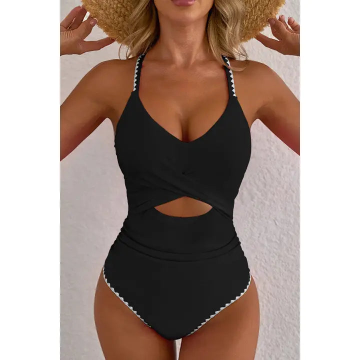 Ric Rac Trim Cutout Swimsuit
