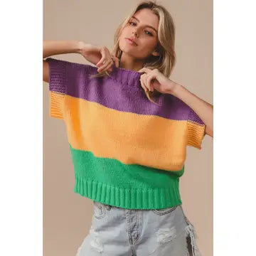 Mardi Gras Color Block Drop Shoulder