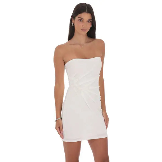Pearl Butterfly Strapless Dress in White