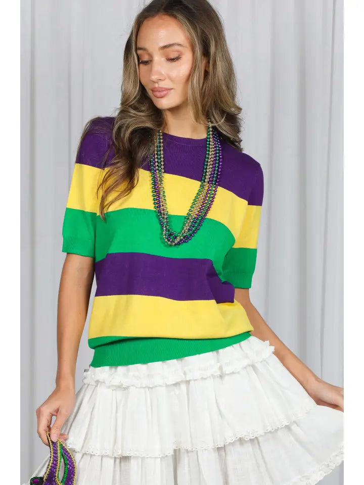 Mardi Gras Crew Color Block Sweater - The Season Boutique