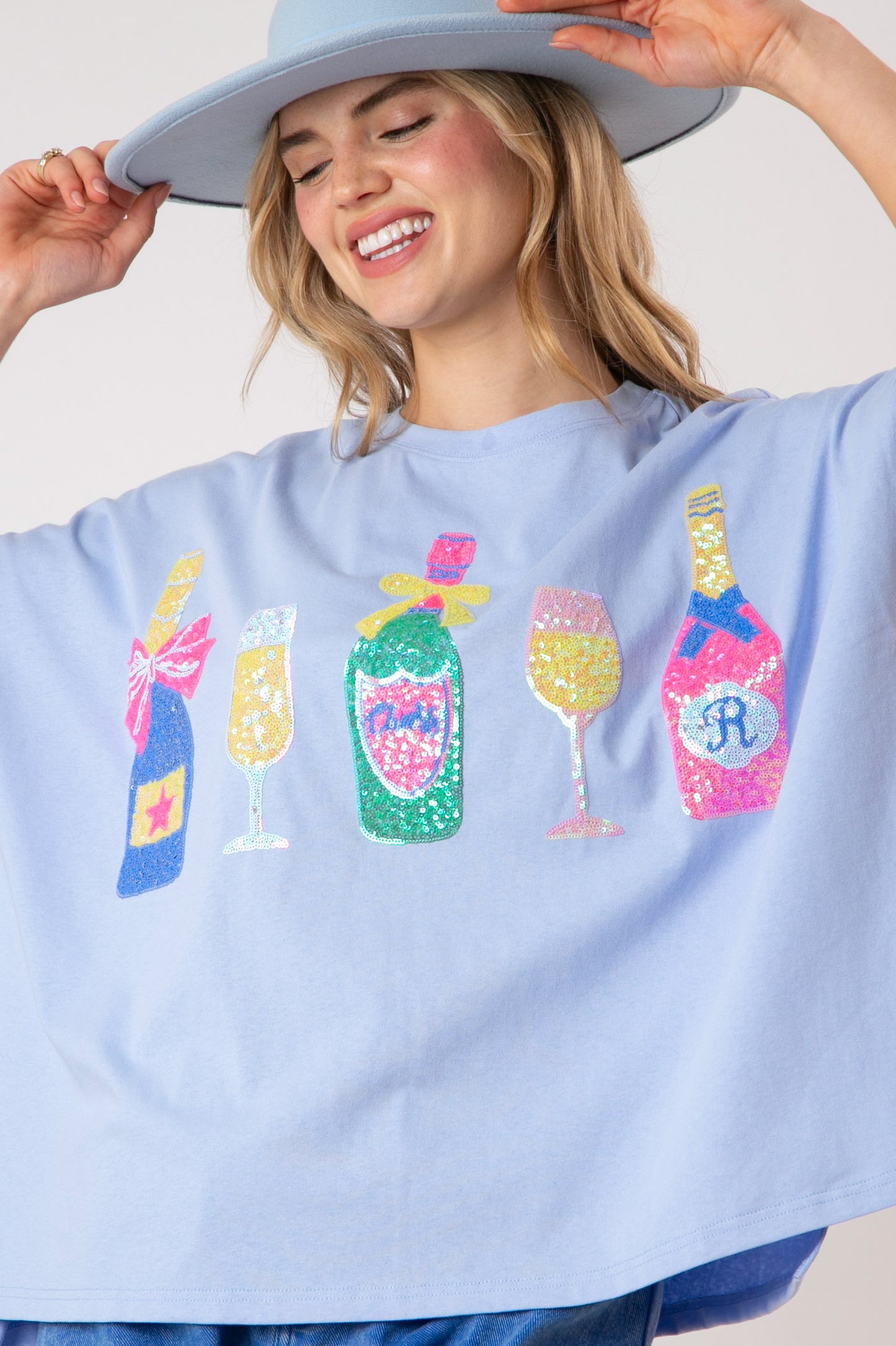 Champagne Bottle & Glass Sequins Loose Fit Top