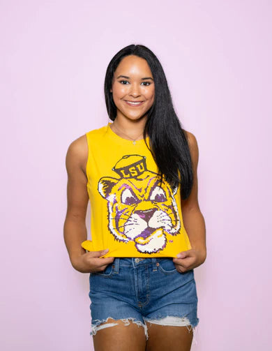 LSU Vintage Tiger (Licensed) | Women's Sequin Design Tank (Yellow)