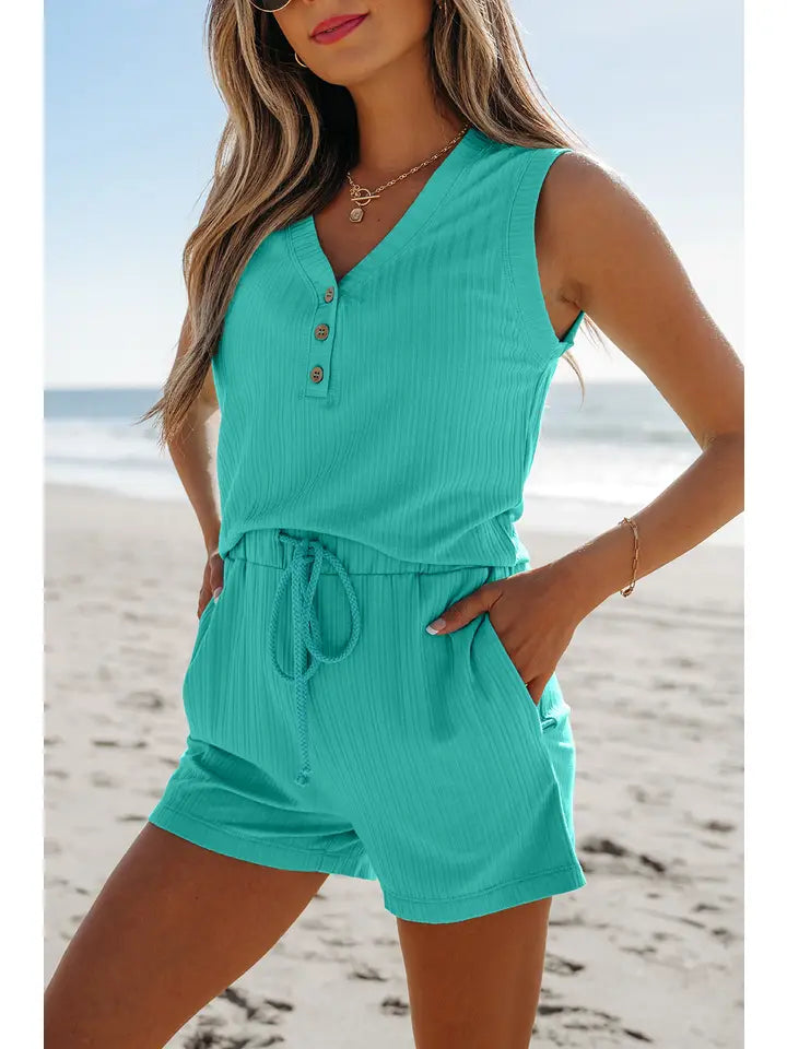 Ribbed V-Neck Shorts Set