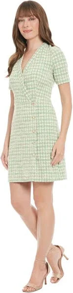 Surplice Faux Wrap Green Dress
