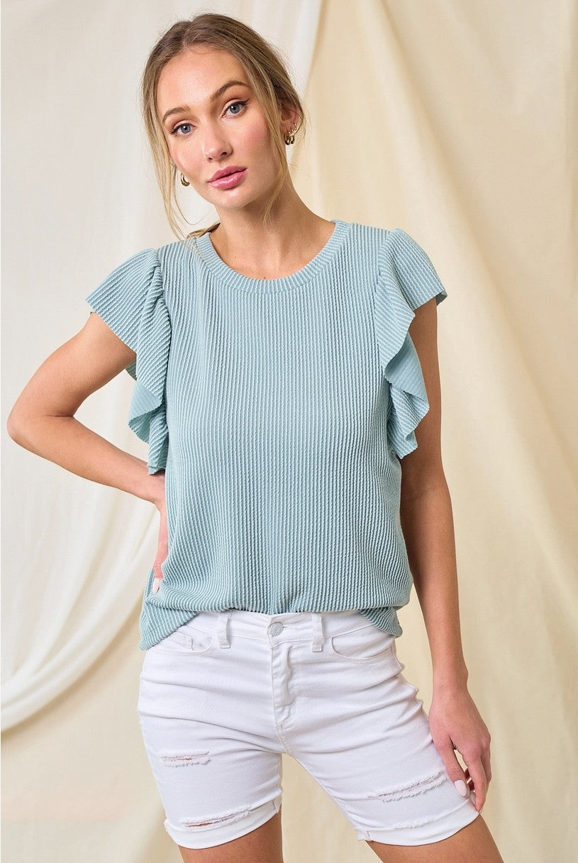 Simple and Plain Rib Top - Lt.Blue