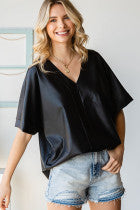 Feaux Leather Relaxed Fit Top - The Season Boutique