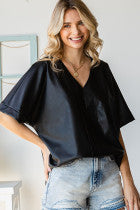 Feaux Leather Relaxed Fit Top - The Season Boutique