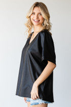 Feaux Leather Relaxed Fit Top - The Season Boutique