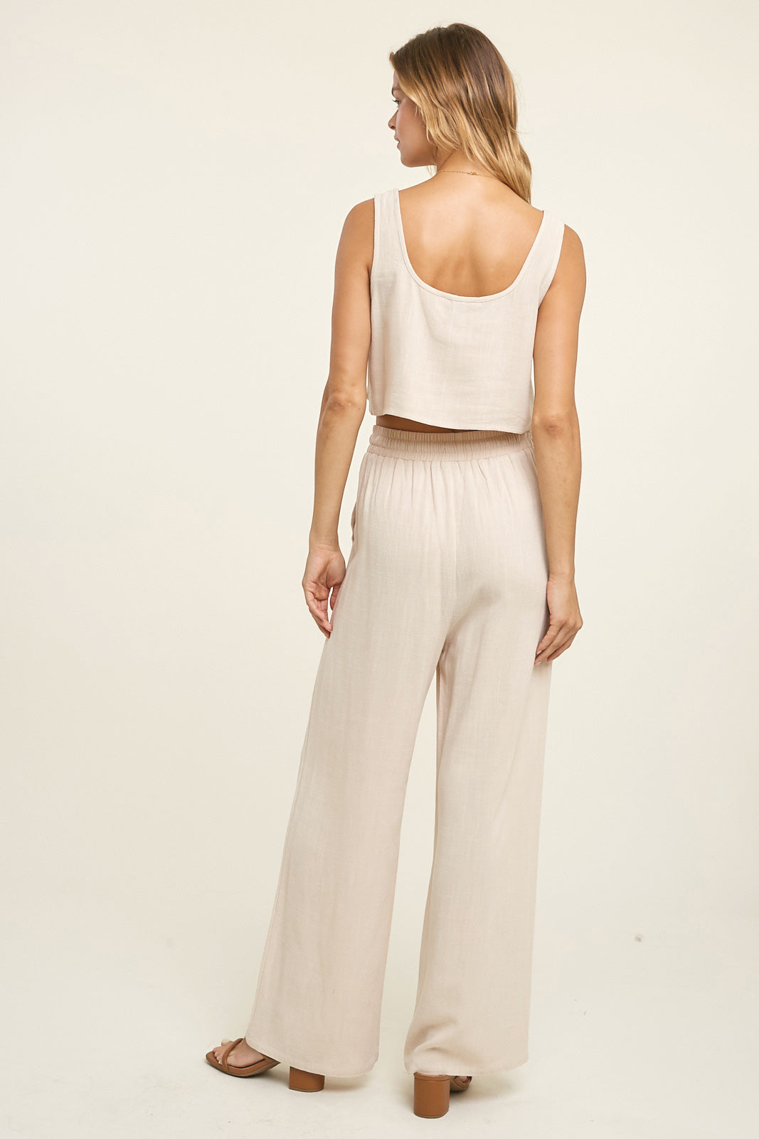 LINEN TWO PIECE CROP TANK TOP AND PANTS SET - The Season Boutique