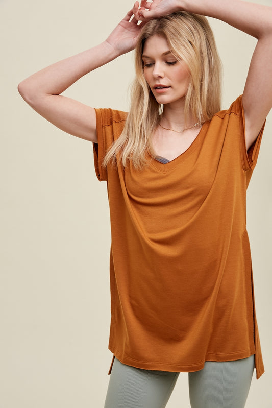 FRENCH TERRY OVERSIZED KNIT TOP WITH SIDE SLITS - The Season Boutique