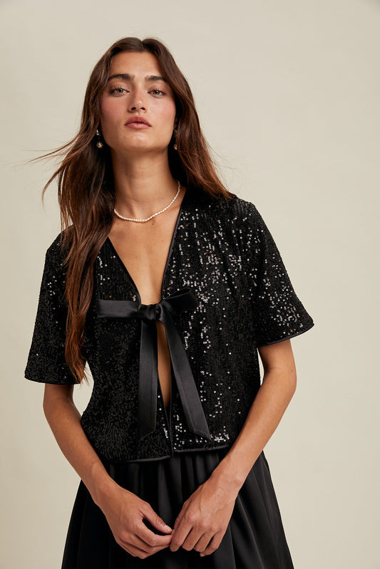 SEQUIN BOW DETAIL TOP